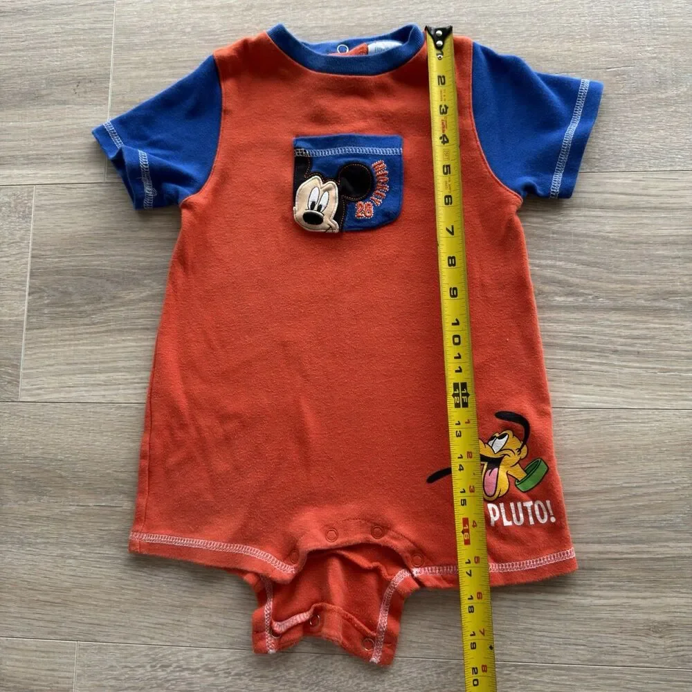Disney Mickey Mouse Pluto Orange Blue Colorblock Romper Infant Boys 18M VTG 90’s